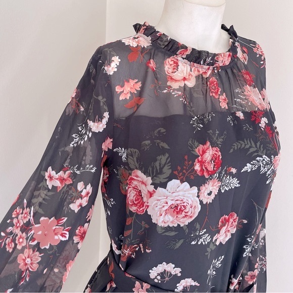 LOFT floral dress with sheer long sleeves - Picture 2 of 8